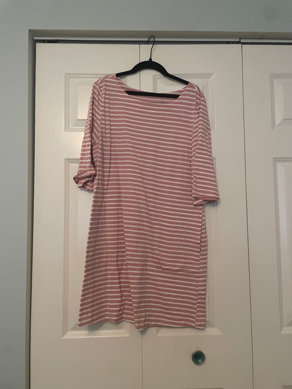 Amazon Pink and White Striped Midi Dress with pockets!